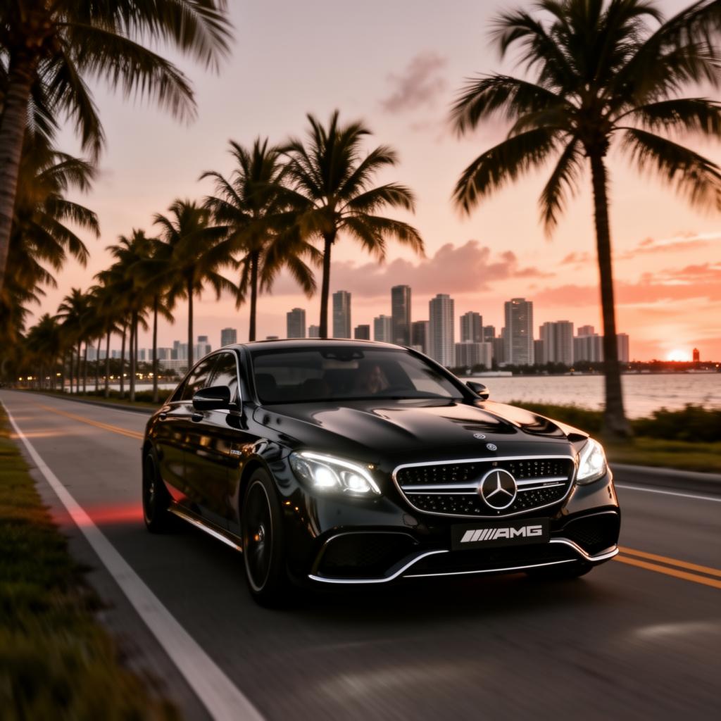 Mercedes AMG ao pôr do sol em Miami